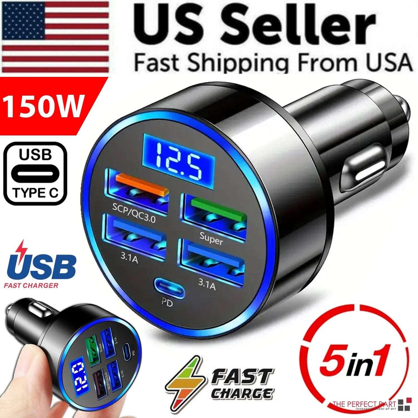 5-Port USB Car Charger | Super Fast Charging for iPhone, Android, & Samsung Devices - NexGen Gadgets