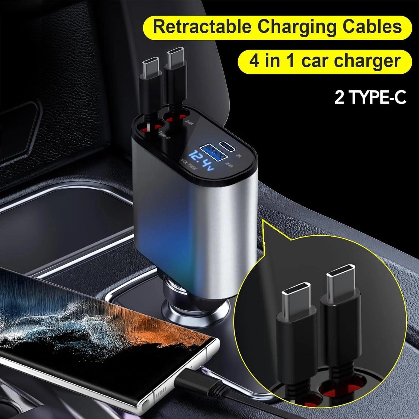 Retractable Car Charger – 4-in-1 Fast USB Charging for iPhone, Galaxy, Pixel - NexGen Gadgets