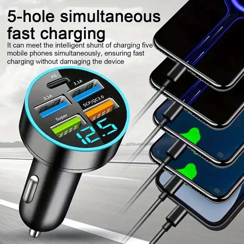 5-Port USB Car Charger | Super Fast Charging for iPhone, Android, & Samsung Devices - NexGen Gadgets