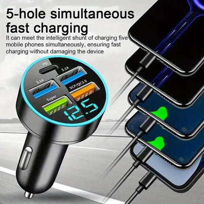 5-Port USB Car Charger | Super Fast Charging for iPhone, Android, & Samsung Devices - NexGen Gadgets