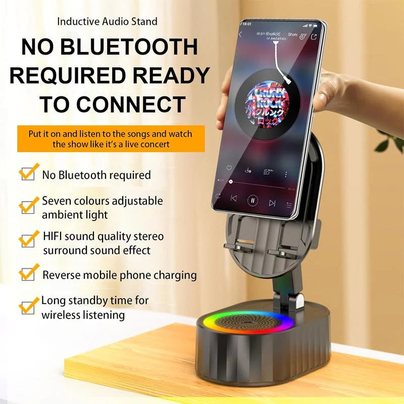 Induction Audio Bluetooth Speaker Stand - HD Sound for Phones & Tablets