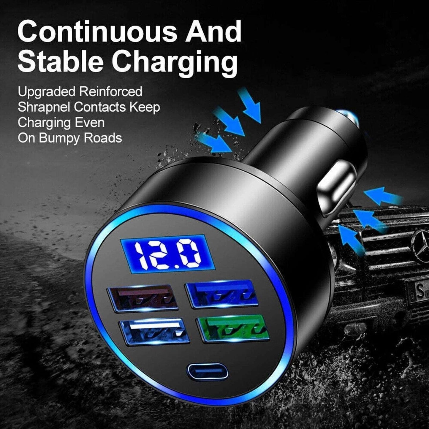 5-Port USB Car Charger | Super Fast Charging for iPhone, Android, & Samsung Devices - NexGen Gadgets