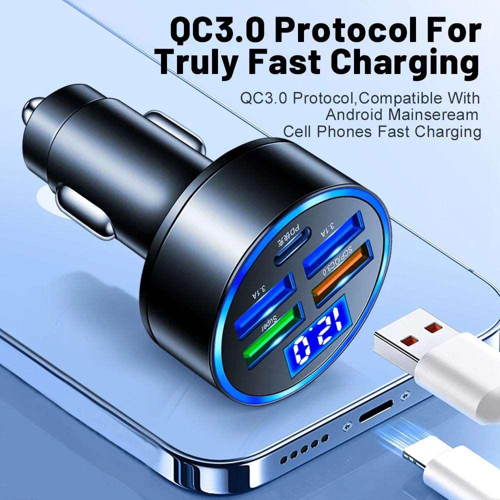 5-Port USB Car Charger | Super Fast Charging for iPhone, Android, & Samsung Devices - NexGen Gadgets