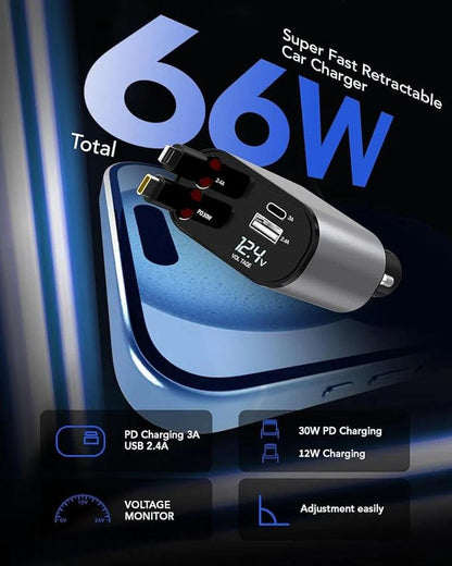 Retractable Car Charger – 4-in-1 Fast USB Charging for iPhone, Galaxy, Pixel - NexGen Gadgets