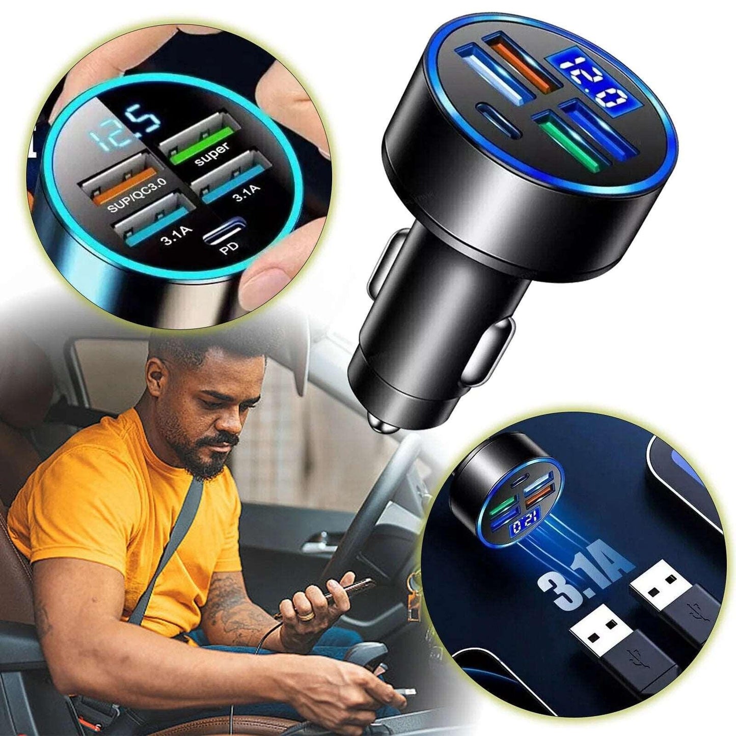 5-Port USB Car Charger | Super Fast Charging for iPhone, Android, & Samsung Devices - NexGen Gadgets