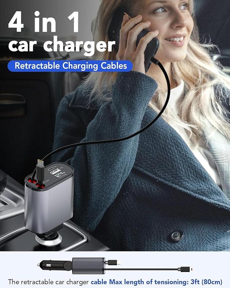 Retractable Car Charger – 4-in-1 Fast USB Charging for iPhone, Galaxy, Pixel - NexGen Gadgets