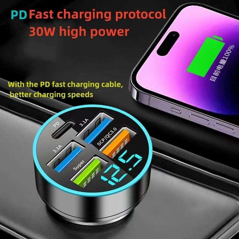 5-Port USB Car Charger | Super Fast Charging for iPhone, Android, & Samsung Devices - NexGen Gadgets