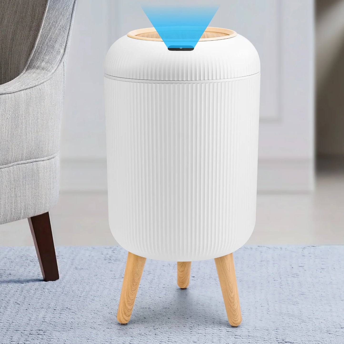 Touchless Motion Sensor Trash Can - Automatic & Waterproof (White)