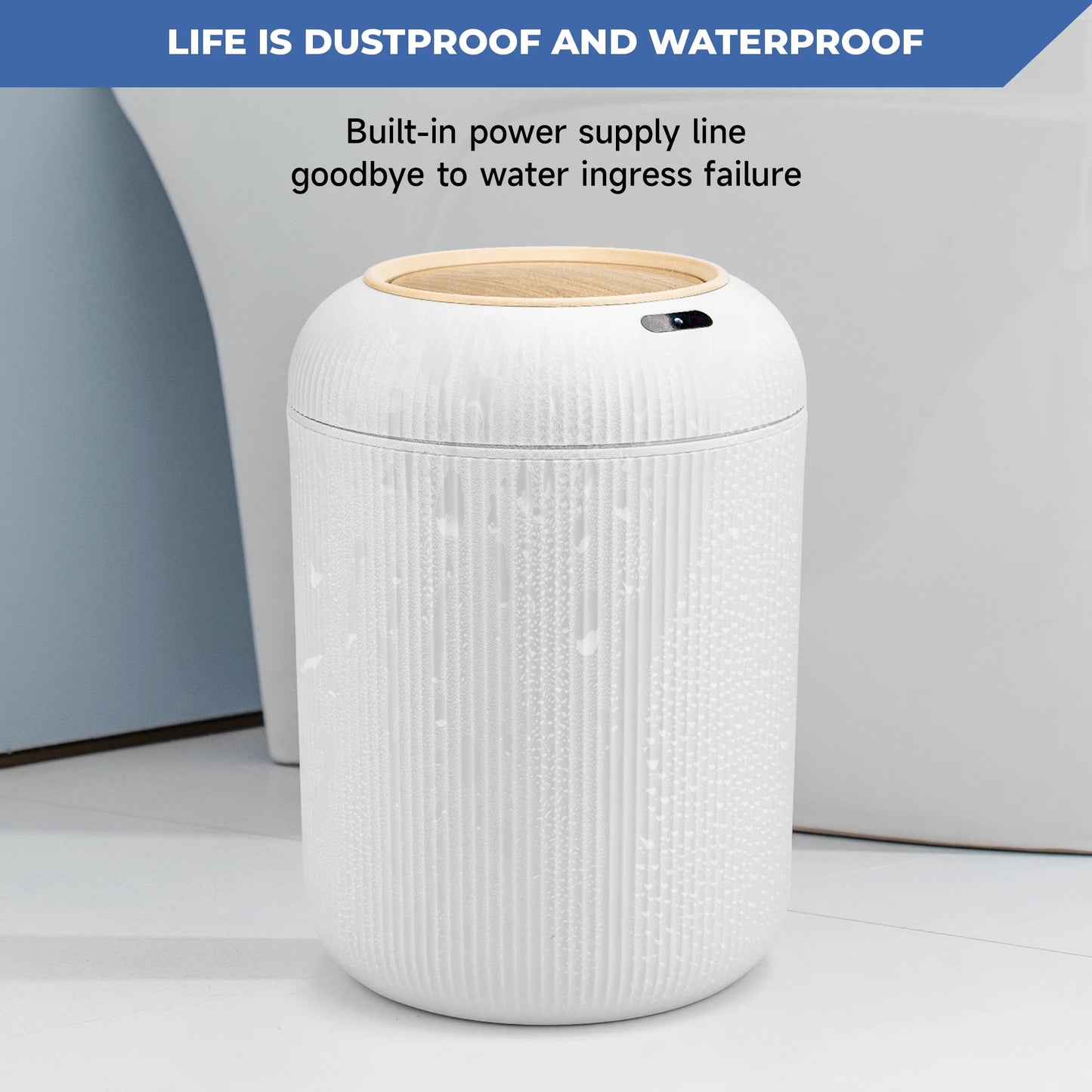 Touchless Motion Sensor Trash Can - Automatic & Waterproof (White)