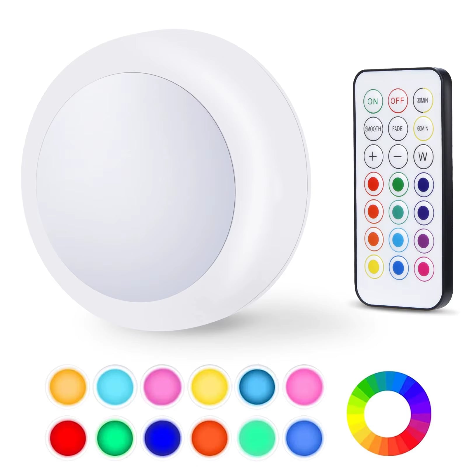 LED Puck Light – Battery Powered, Remote Control, 13 Colors