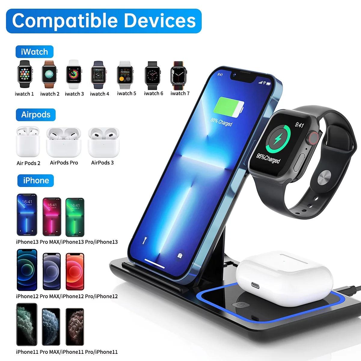 18W Fast Wireless Charger – 3-in-1 Charging Station for iPhone, Apple Watch, and AirPods - NexGen Gadgets